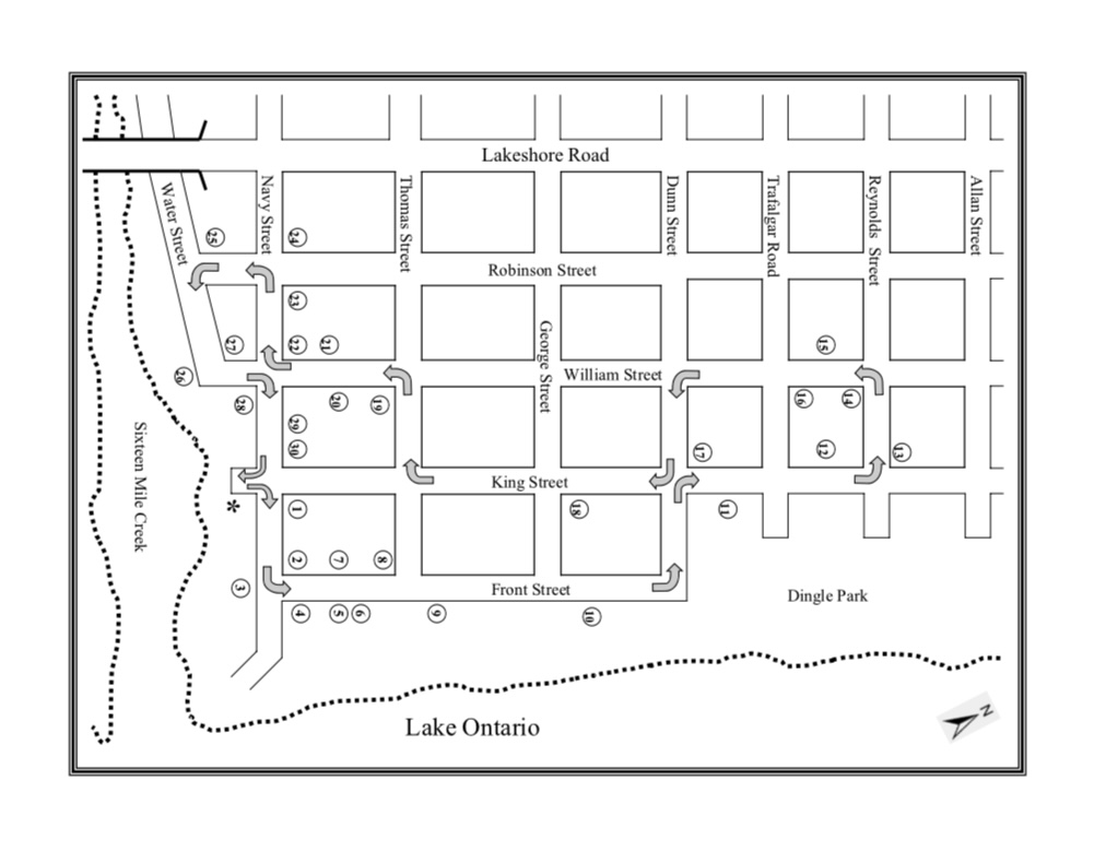 Black ink map of old oakville streets