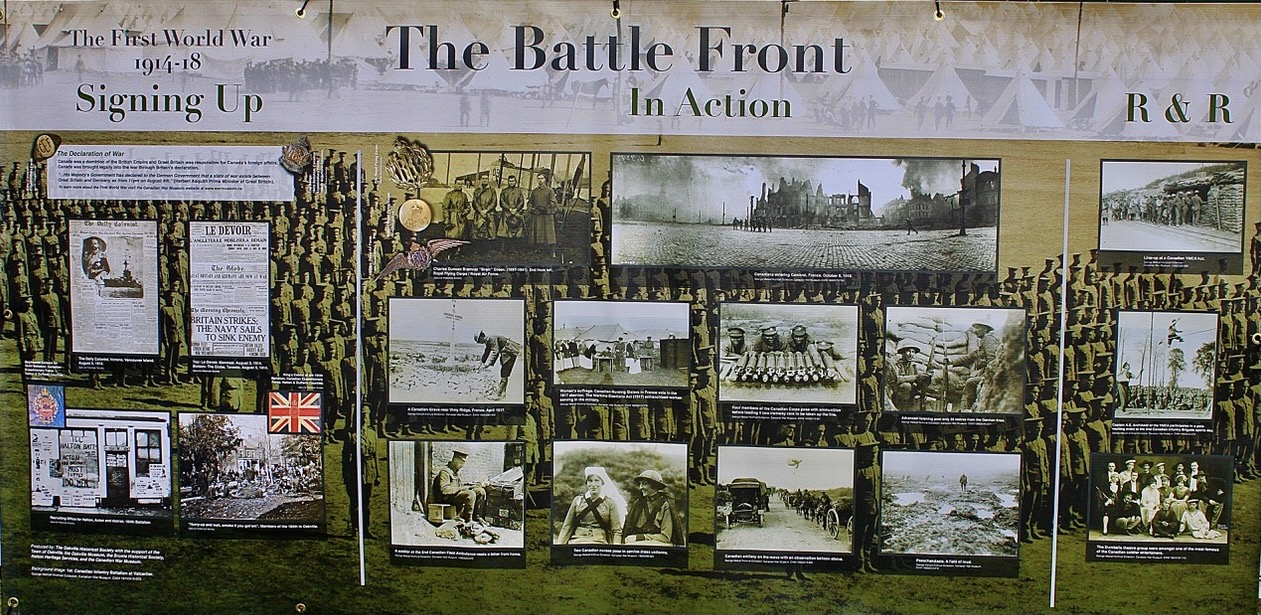 WW1 banner with illustrations of The Battle Front