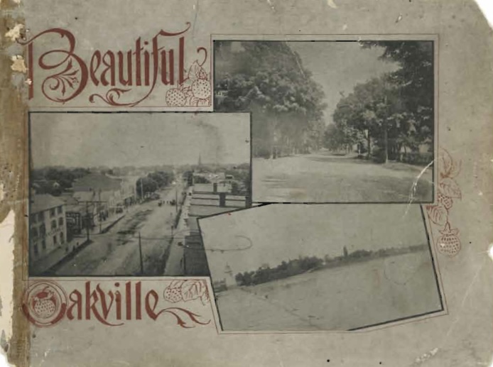 Book cover of Beautiful Oakville black and white with three photos of old streets