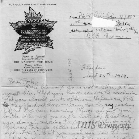 Munro Letters- 1914 Sept 24- from G. B. Chisholm to Gordon Munro