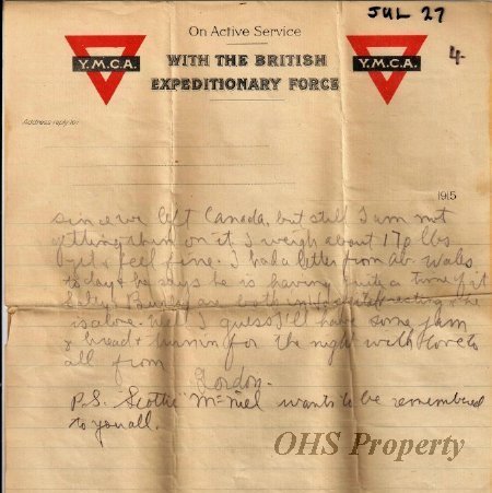 Munro Letters- 1915 July 27- from Gordon Munro to James E. Munro