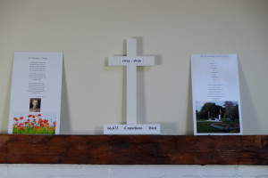 cross on a decorative shelf