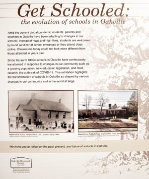 Poster displaying information about the evolution of schools in Oakville