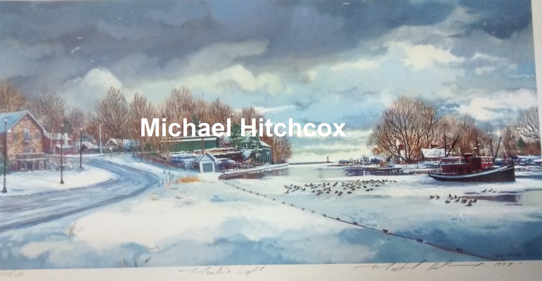 Painting of Oakville Harbour with ice and snow