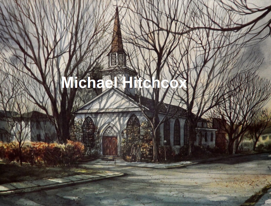 Painting of St. Andrew's Church with fall trees