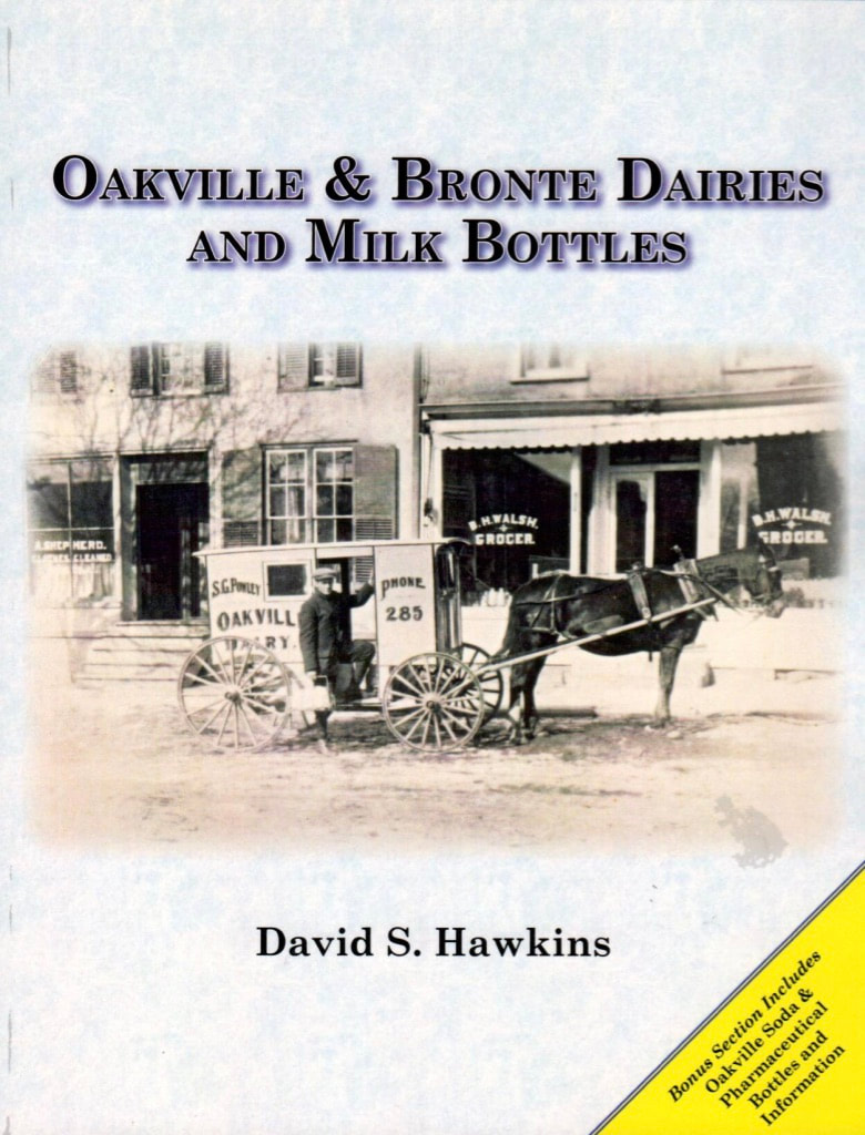 Book cover of Oakville & Bronte Dairies and Milk Bottles with a horse drawn milk cart.